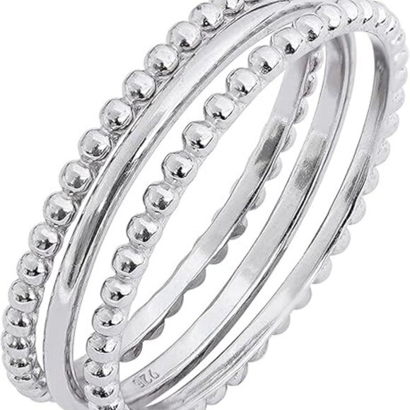Rhodium Plated Sterling Silver Stacking Ring Set of 3 - Picture 1 of 5